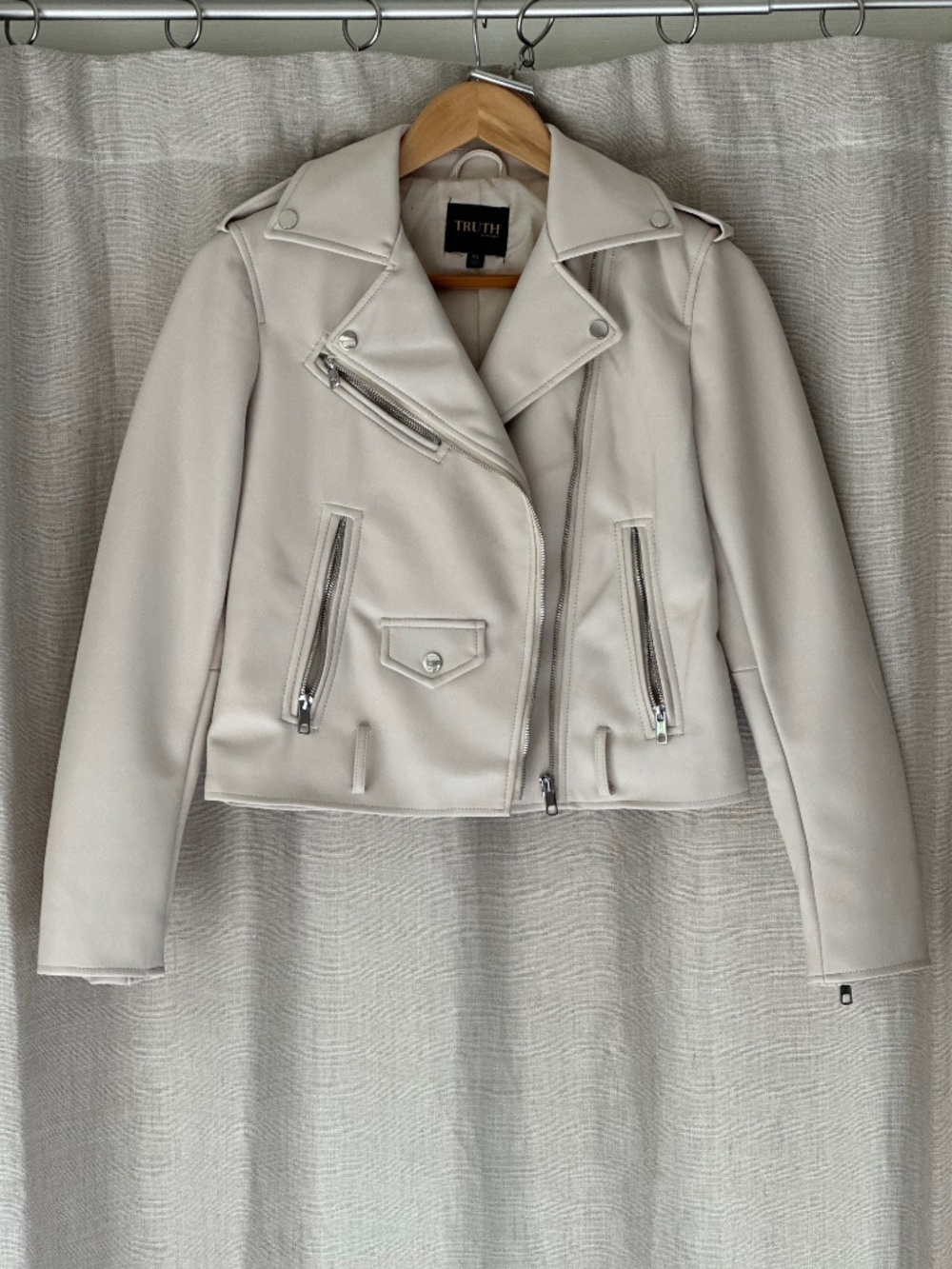 Truth Faux Leather Off White Bikers Jacket